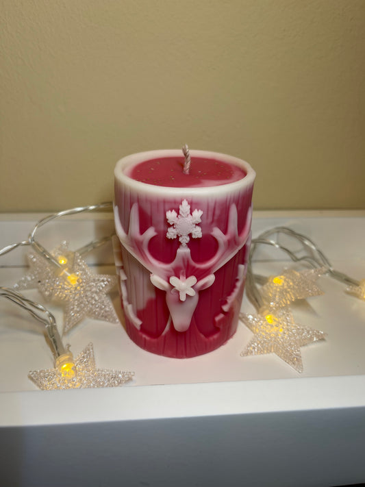 Stumpenkerze 3D Hirsch zweifarbig