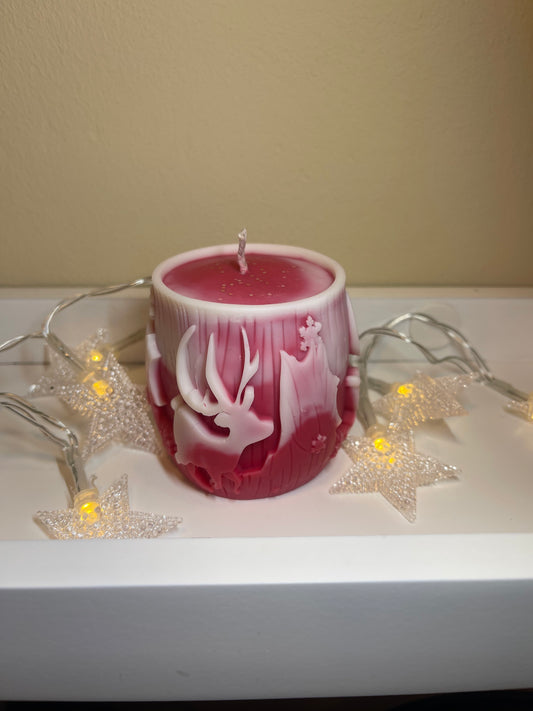 Stumpenkerze 3D Hirsche zweifarbig - B-Ware