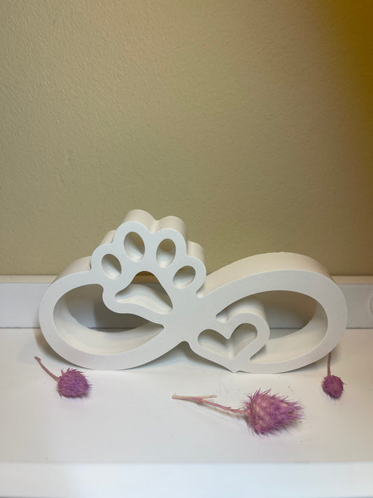 Unendlichkeitsschleife mit Pfote & Herz – handgegossene Keraflott-Deko