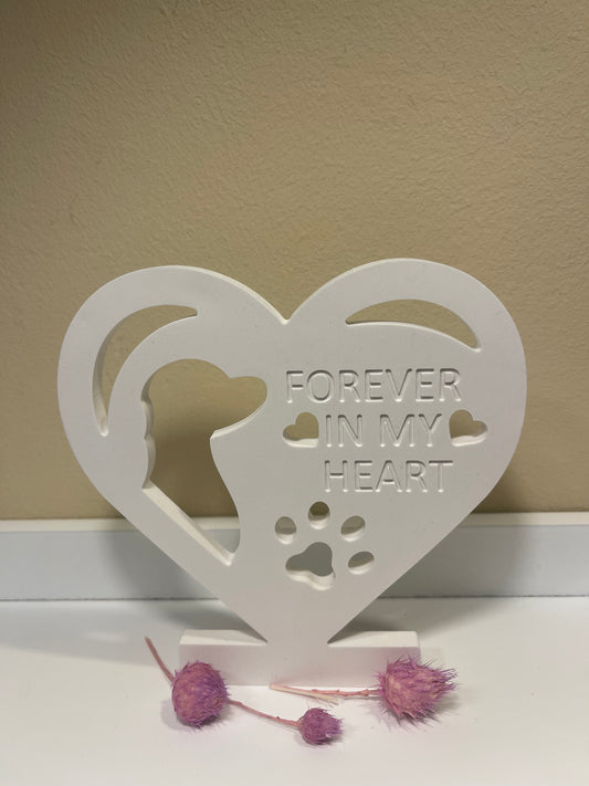Herz-Aufsteller „Forever in my heart“ – mit Pfote & Hundesilhouette